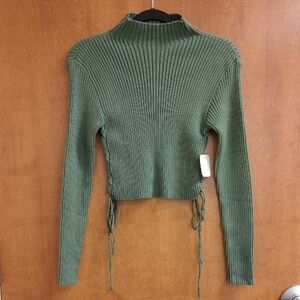 Altar'd State Olive Green Ribbed Knit Cropped Sweater